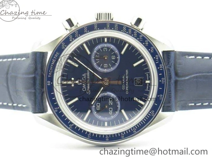 0519 SpeedMaster MoonWatch SS OMF 1:1 Best Edition Blue Dial On Leather Strap A9300 V FreshLook 8087
